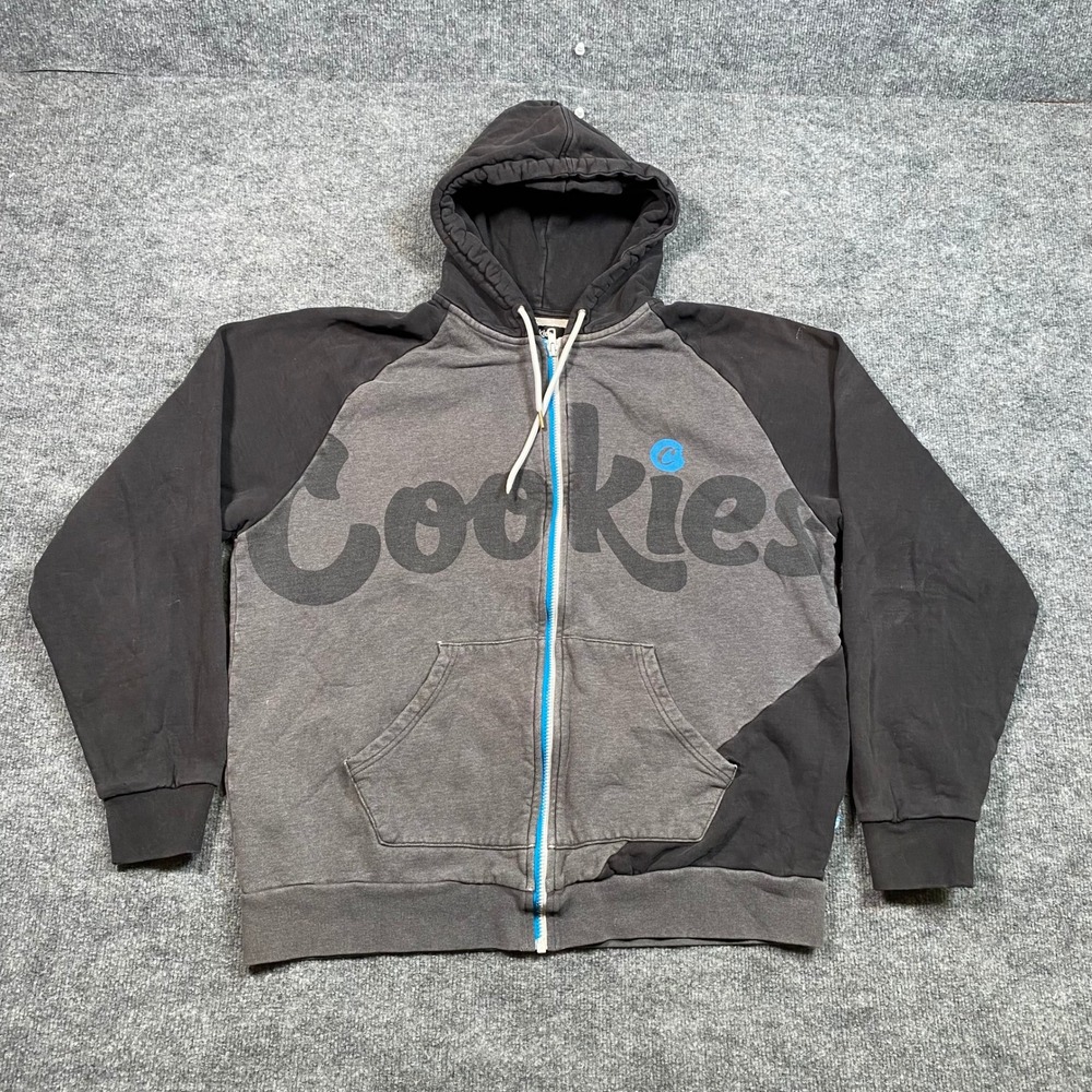 Cookies SF Mens 2XL Zip Up Hoodie Black Charcoal Gray Colorblock Script Logo